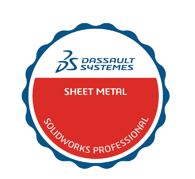 Solidworks certificate badge achieved by passing the Solidworks Sheet Metal Badge Exam