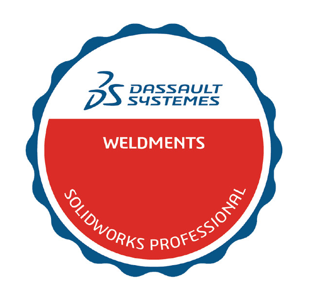 Solidworks certificate badge achieved by passing the Solidworks Weldments Badge Exam